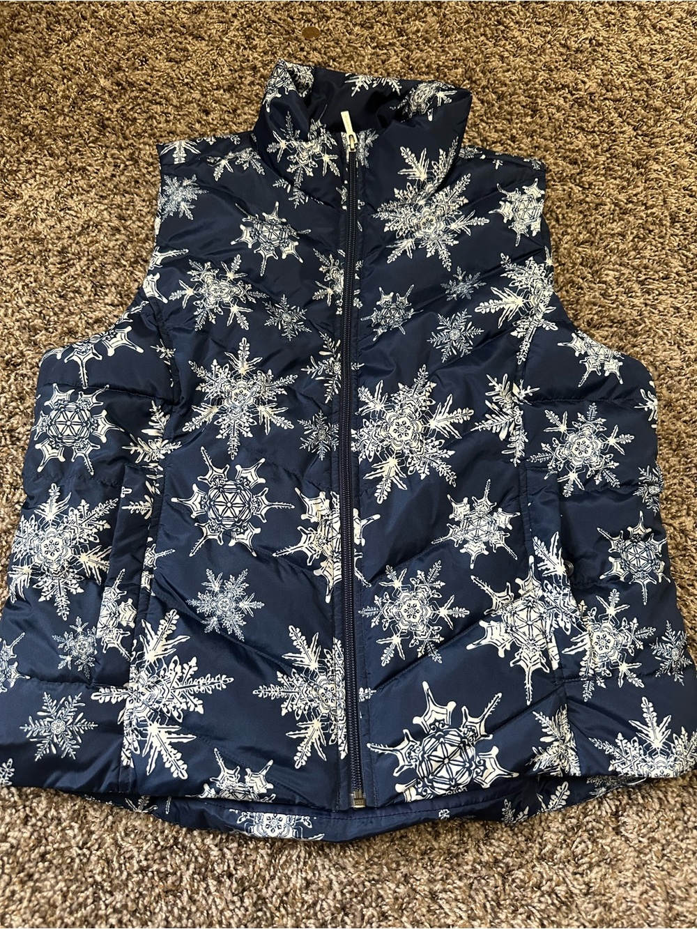 Lands' End Navy Vest with White Winter Print